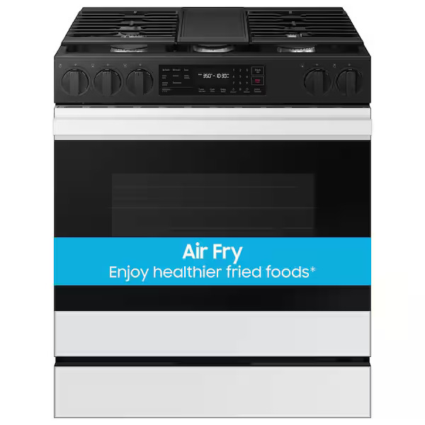 white-glass-samsung-single-oven-gas-ranges-nsg6db830012-64_600 Samsung - Bespoke 6.0 Cu. Ft. Slide-In Gas Range with Smart Oven Camera - White Glass Model: NSG6DB870012AA - Image 1